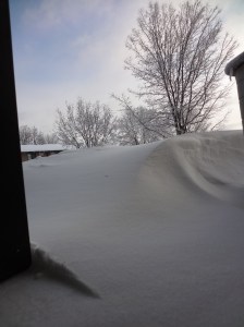 דלת הבית חופרת בשלג באחד הבקרים אחרי סופה